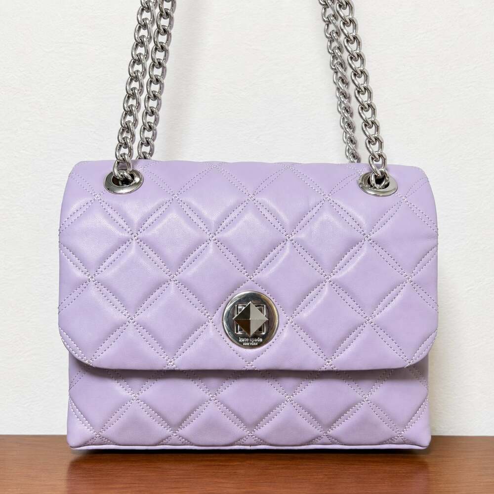 Kate Spade Natalia Medium Quilted Chain Flap Shoulder Bag Lilac Frost